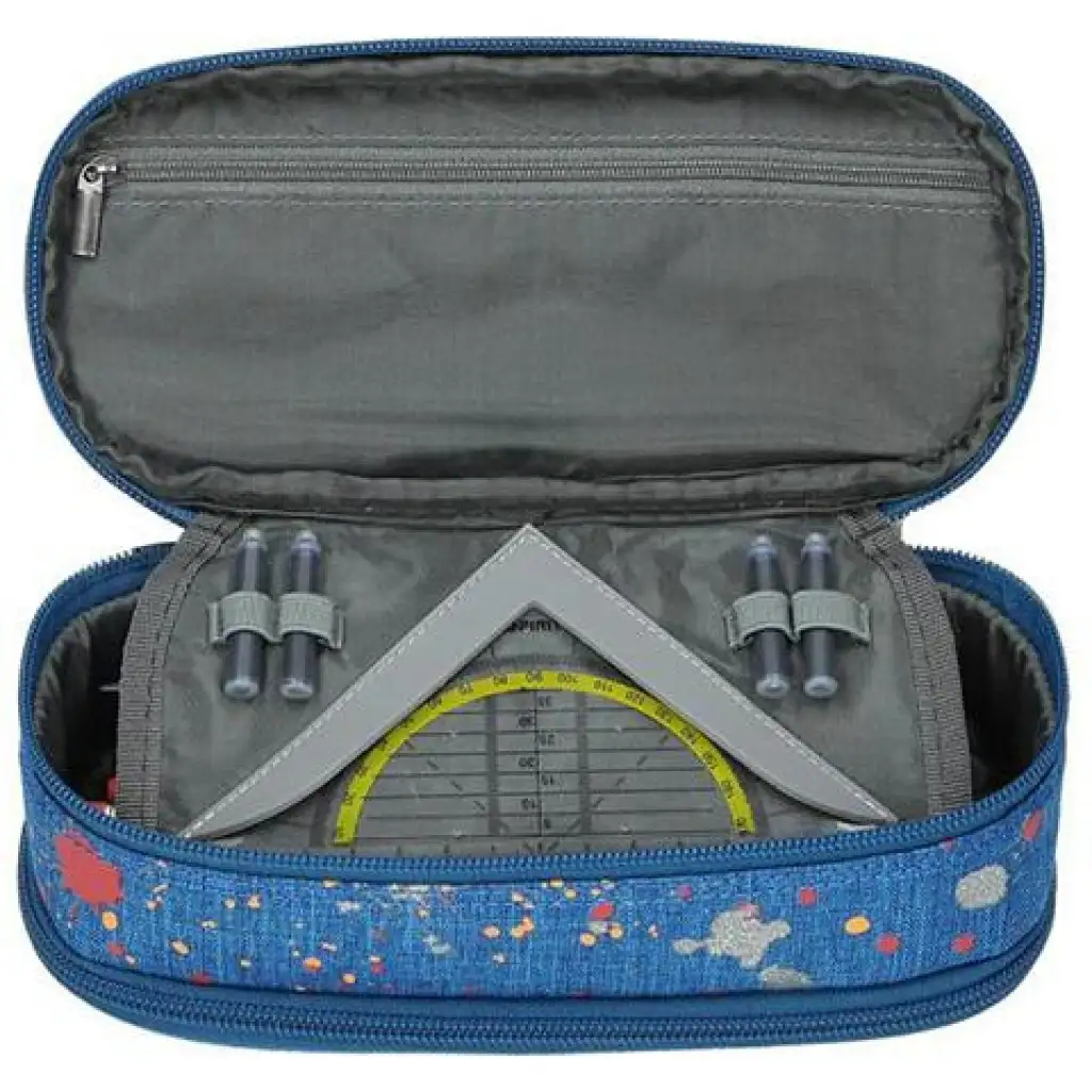 Spirit: Ovales Federmäppchen mit blauen Jeansmuster und Farbspritzern 23x10cm kép 3