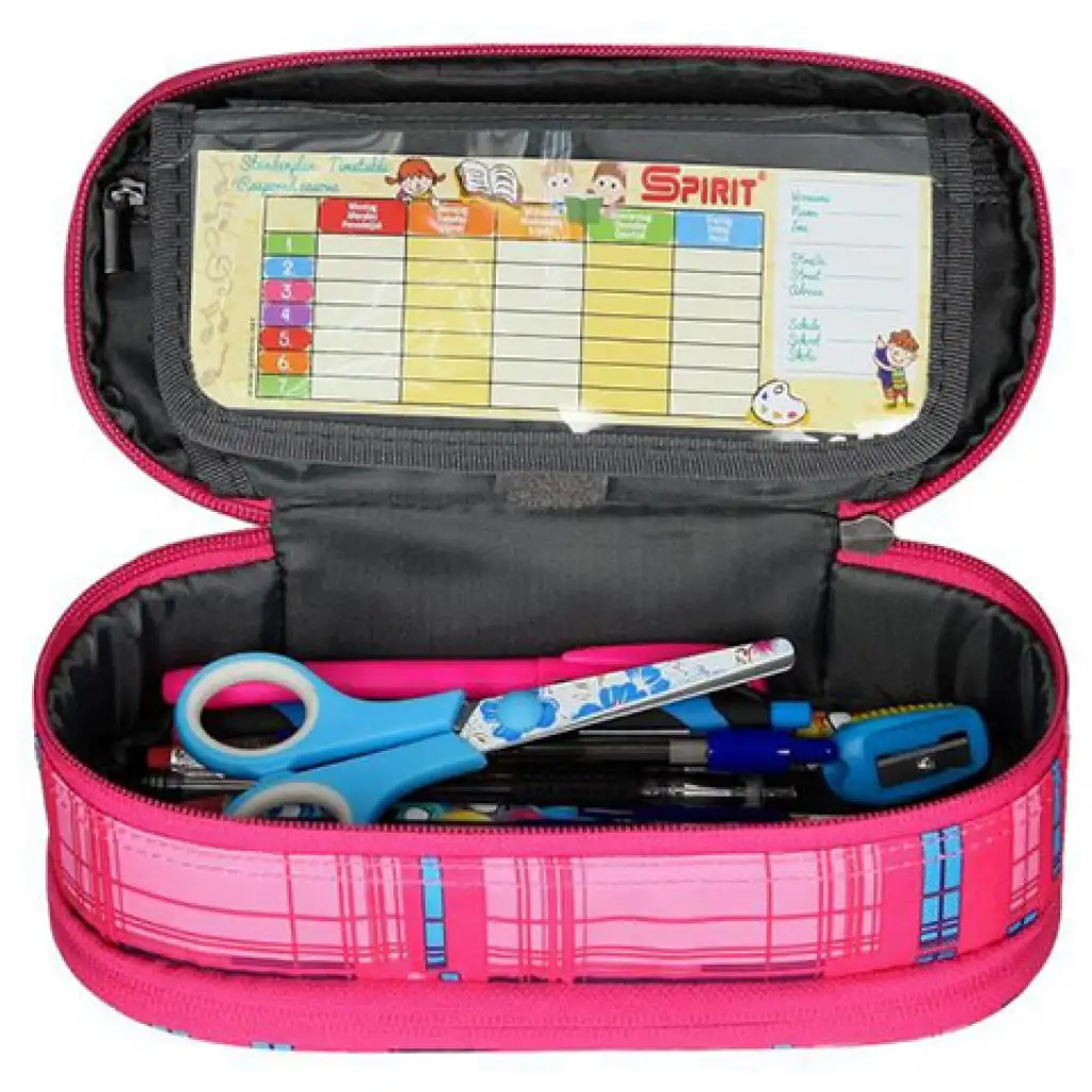 Spirit: Rosa kariertes ovales doppelstöckiges Federmäppchen 23x10cm kép 2