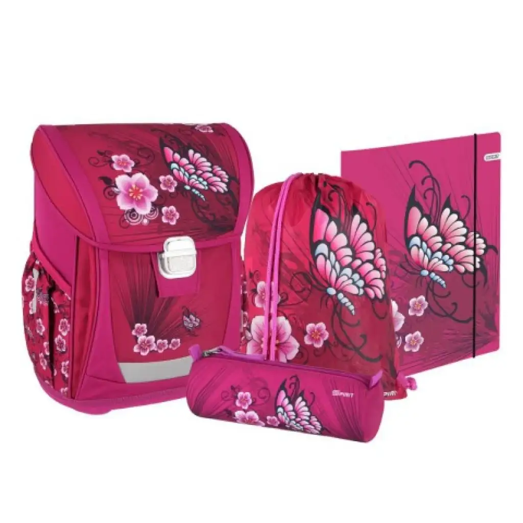 Spirit: Schmetterling mit Blume 4-teiliges Cool ergonomisches Schulranzen-Set