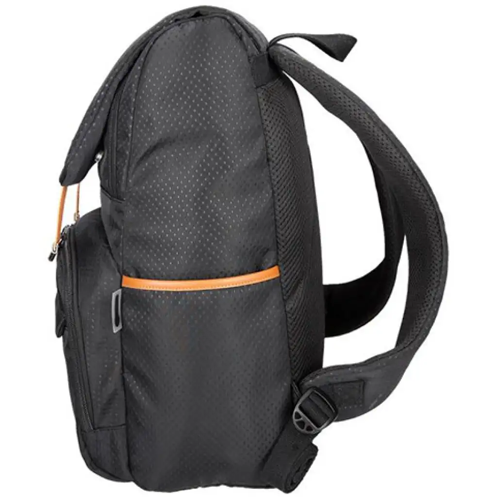 Spirit: Schwarzer gemusterter Rucksack mit lederfarbenen Riemen 47x33x17cm kép 4