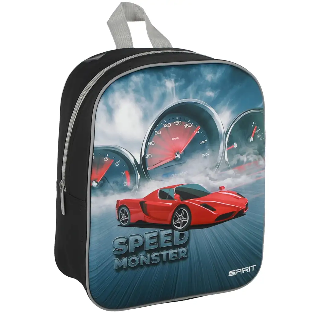 Spirit: Speed Monster roter Sportwagen 3D-Muster Kindergarten abgerundeter Rucksack 30x25x12cm