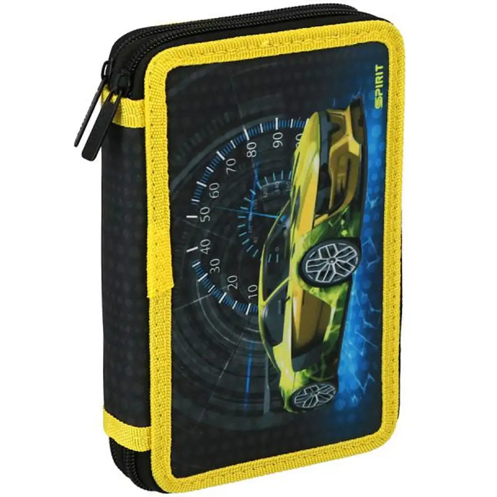 Spirit: Sport Car gelbes Sportauto-Muster 2-stöckiges gefülltes Federmäppchen