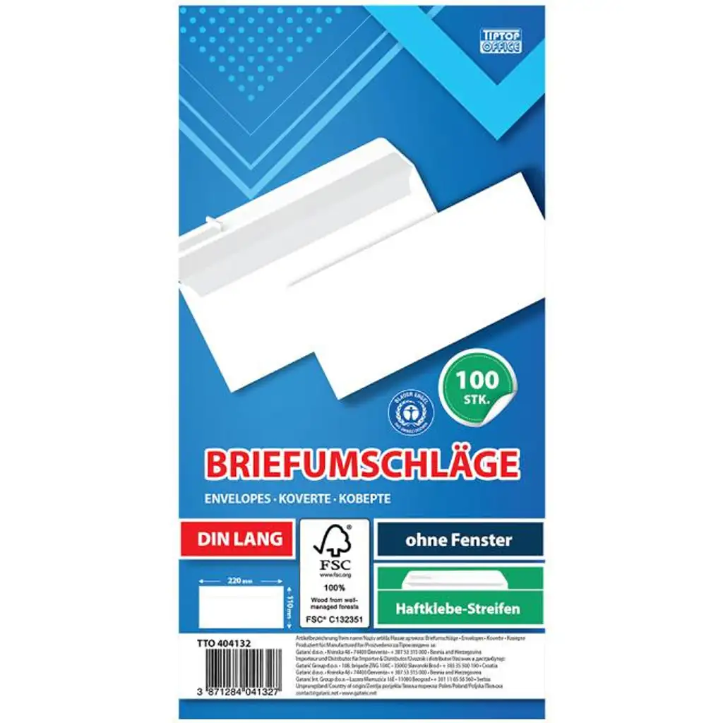 Spirit: Weiße Briefumschläge LA/4 11x23cm 100 Stück Packung