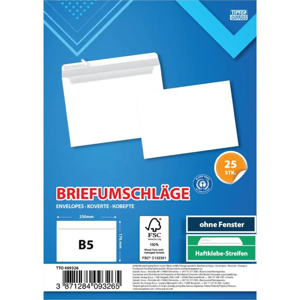 Spirit: Weiße Umschläge B5 25x17cm 25er-Pack