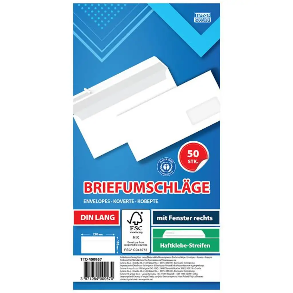 Spirit: Weißer Fensterumschlag LA/4 11x23cm 50 Stück-Packung