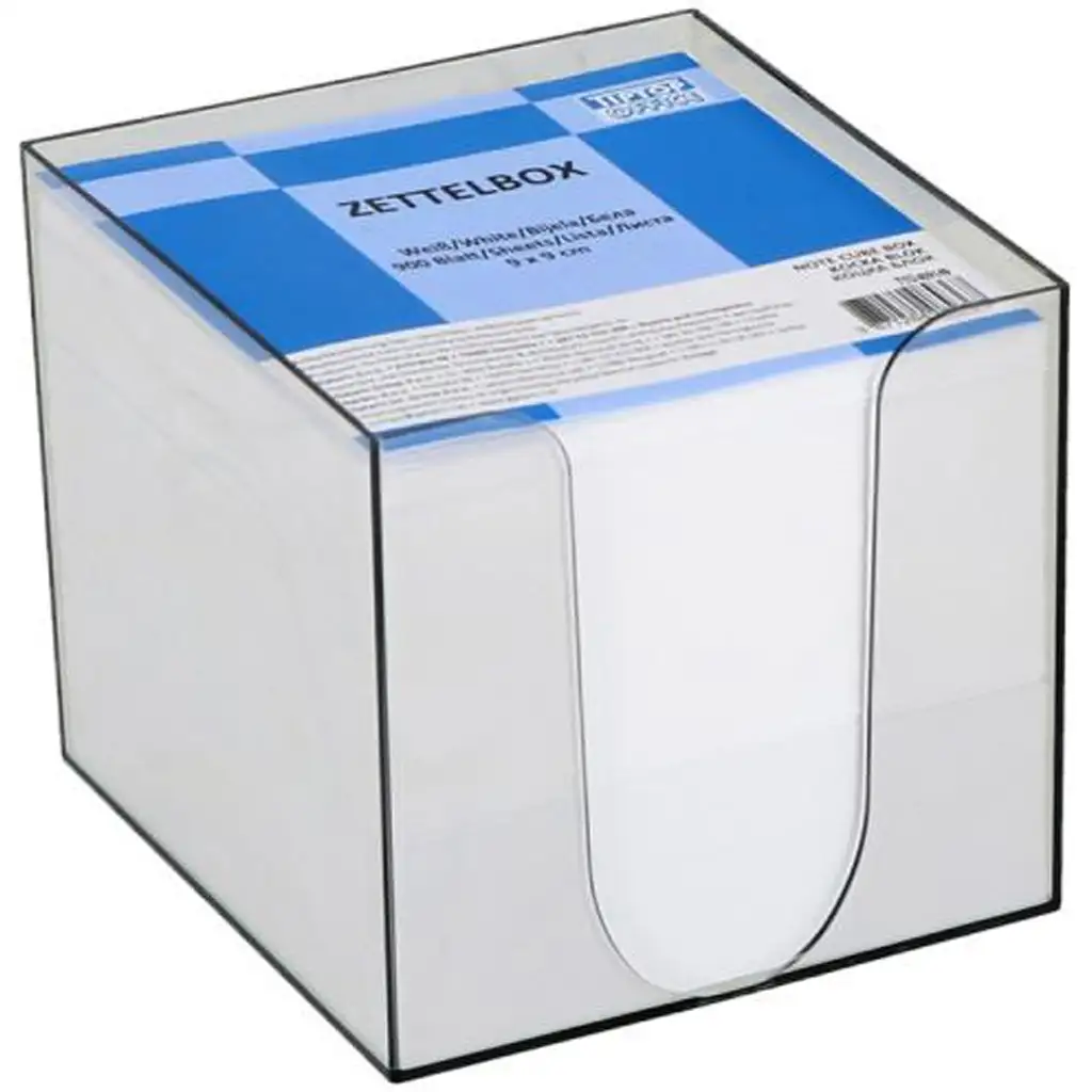 Spirit: Weißer Notizblock in transparentem Behälter, 900 Blatt, 9x9x9cm
