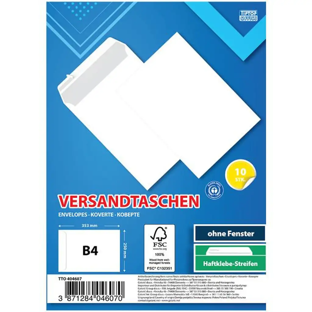 Spirit: Weißer Umschlag B4 25x35cm 10er-Pack