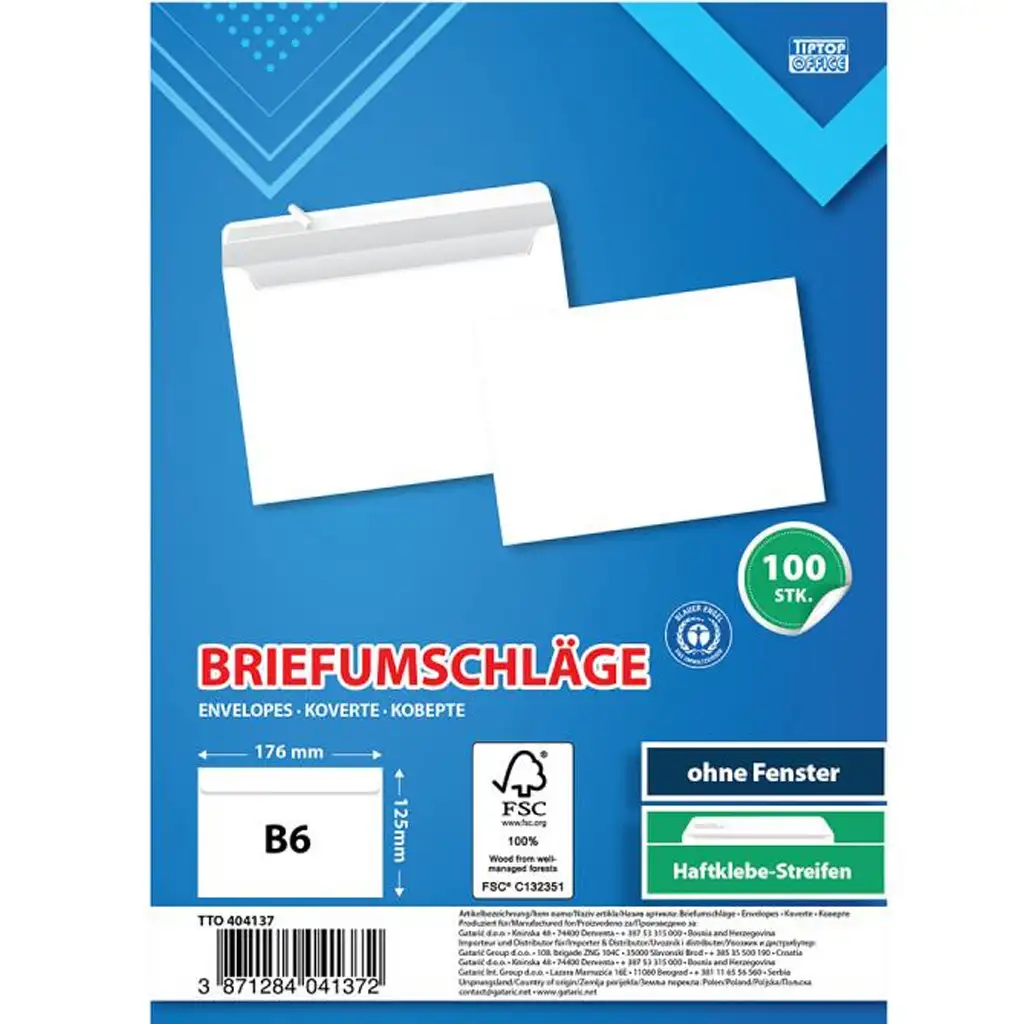 Spirit: Weißer Umschlag B6 17,6x12,6cm 100er Packung