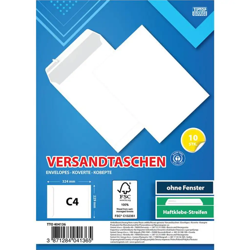 Spirit: Weißer Umschlag C4 33,5x24,2cm 10er-Pack