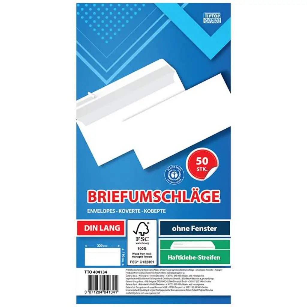 Spirit: Weißer Umschlag LA/4 11x23cm 50 Stück-Packung