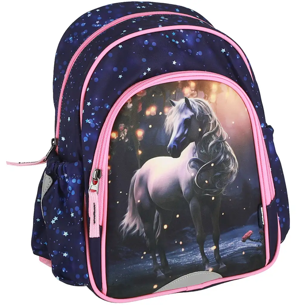 Spirit: Weißes Pferdemuster abgerundeter Schulranzen, Rucksack 24x13x31cm