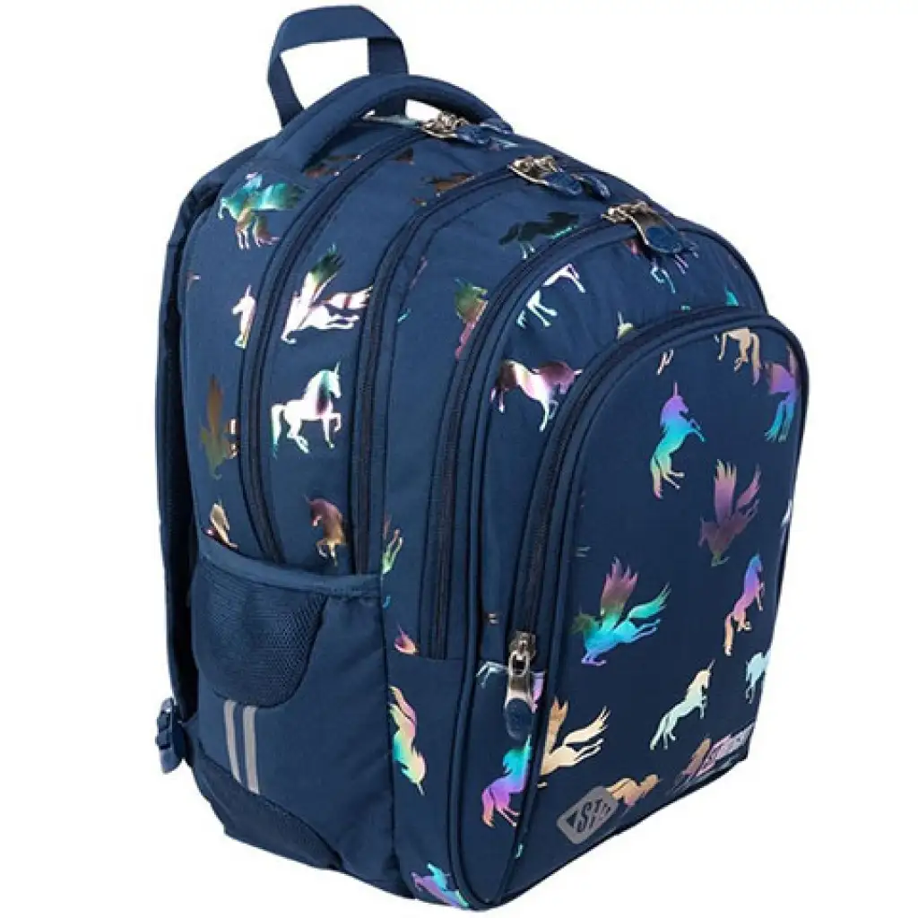 St.Right Holo Unicorns vierfach unterteilte Schultasche Rucksack 43x32x21cm