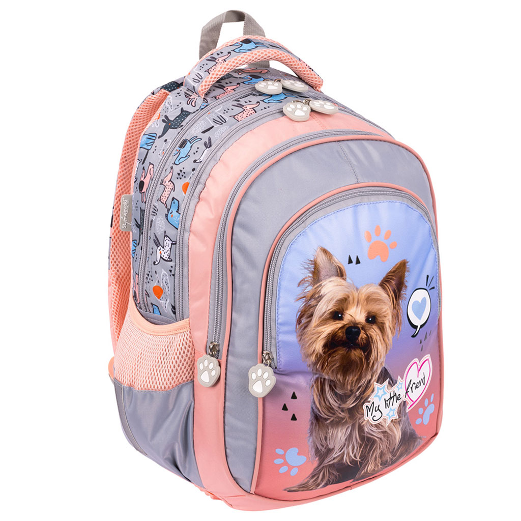 St.Right My Little Friends Grey York vierfach unterteilte Schultasche, Rucksack 40x28x18cm