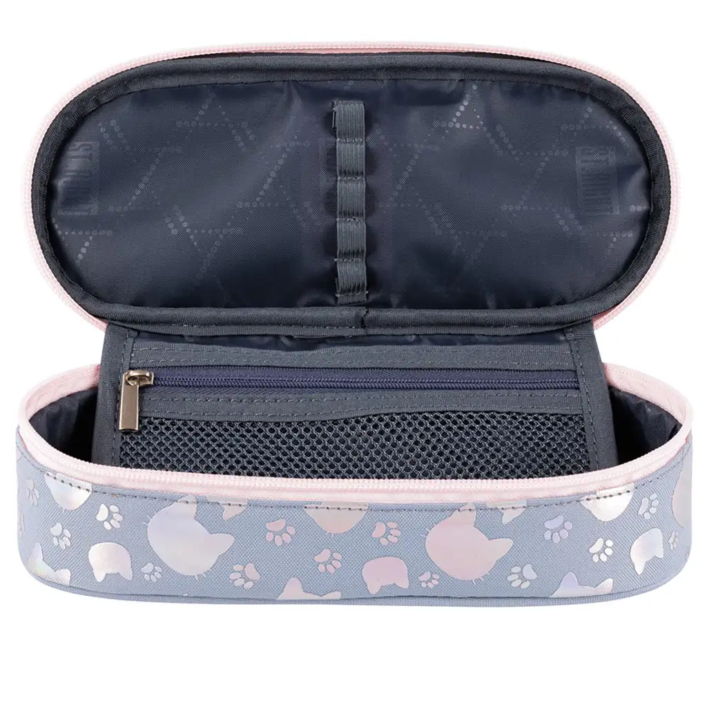 St.Right: Silberne Katzen ovales Federmäppchen 23cm kép 2