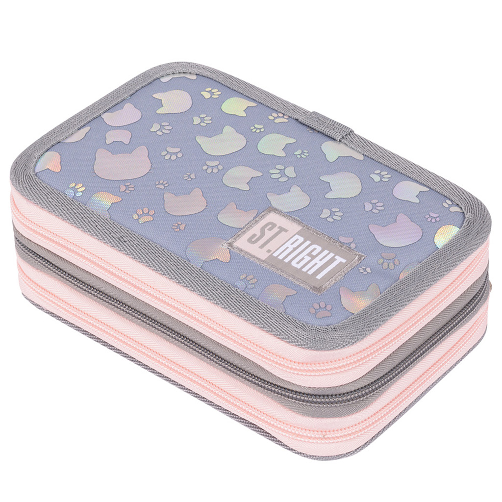 St.Right Silver Cats dreistöckiges ausklappbares Federmäppchen