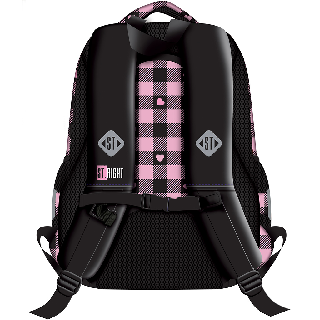 St.Right rosa-schwarzer Schulrucksack mit Herzmuster, Rucksack BP26 39x27x17 cm kép 2