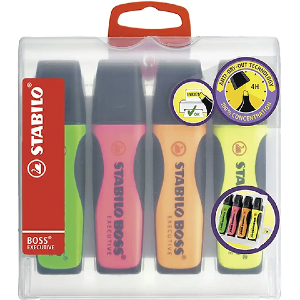 Stabilo: BOSS Executive Textmarker verschiedene Farben 4er-Set