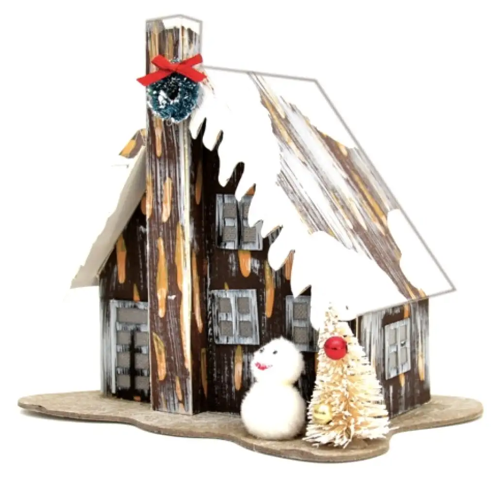 Stop & Look: Weihnachtshaus aus Papier mit Turm und Licht 17x12x14cm