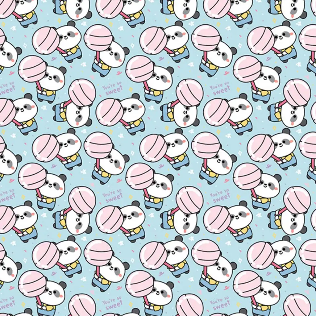 Süßer Panda mit Lutscher, blaues Geschenkpapier, 100x70 cm