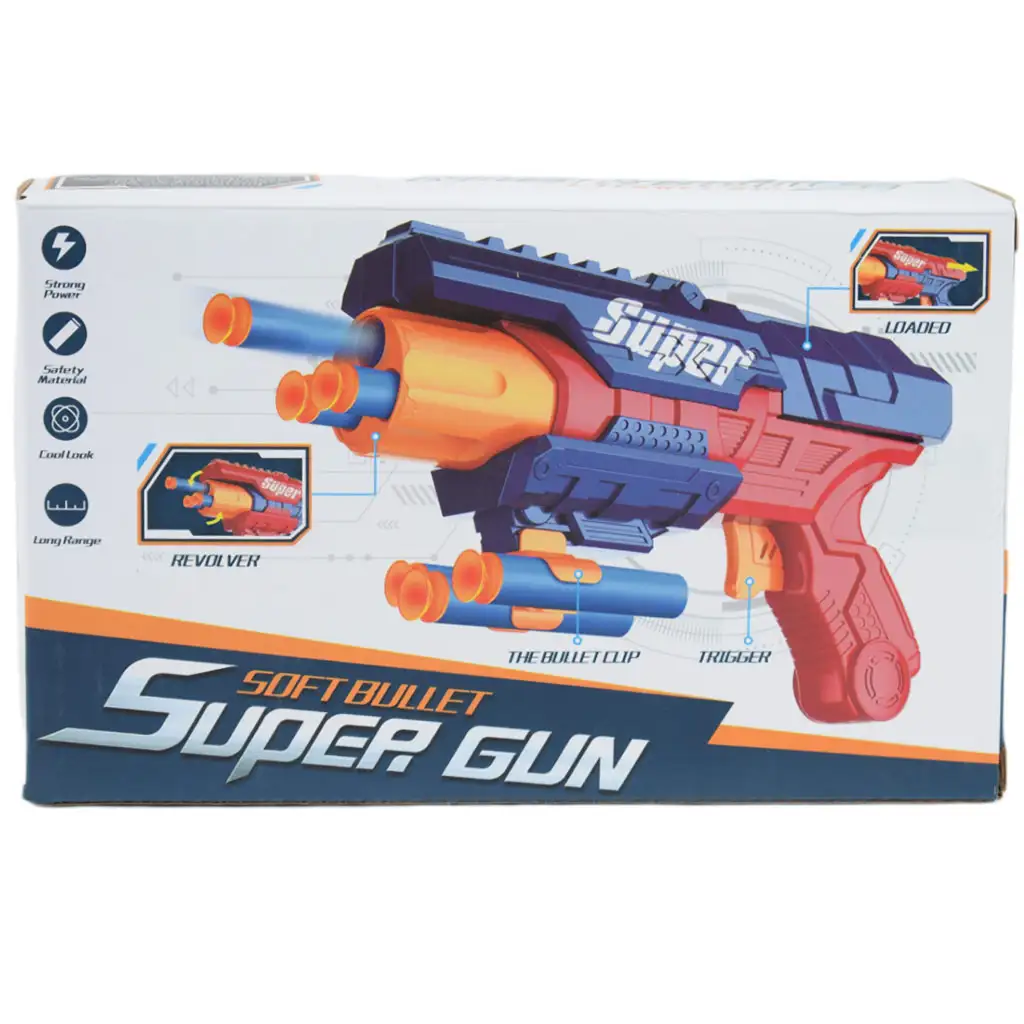 Super Gun: Schaumstoffpistole mit Munition, 12 Meter Schussweite, 23x13cm kép 5