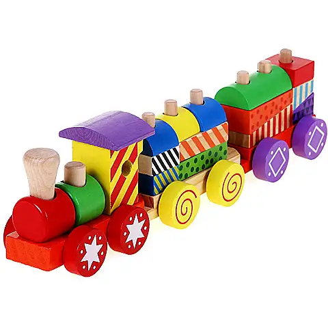 Bunter Holzzug mit Bausteinen