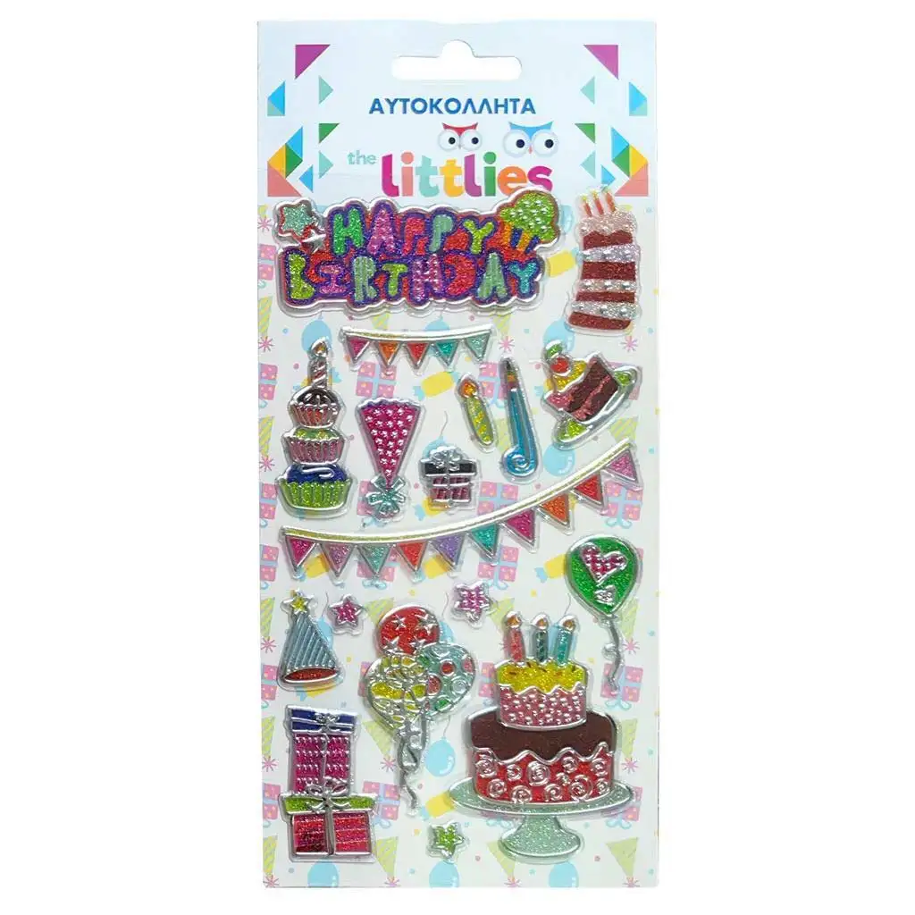 The Littlies: 3D-Puffaufkleber-Set "Herzlichen Glückwunsch zum Geburtstag" auf einem 10x22cm Bogen