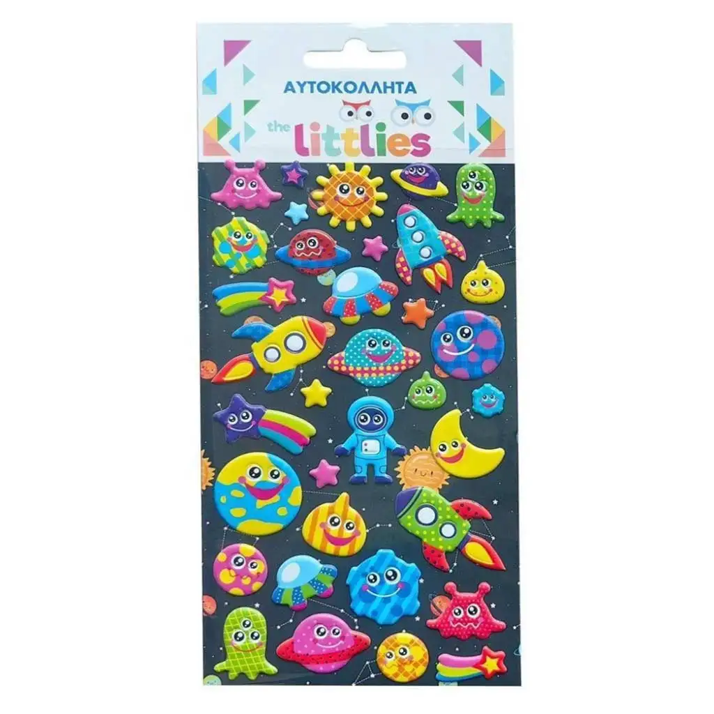 The Littlies: 3D-Puffaufkleber-Set mit Raumschiff-Muster auf einem 10x22cm Bogen
