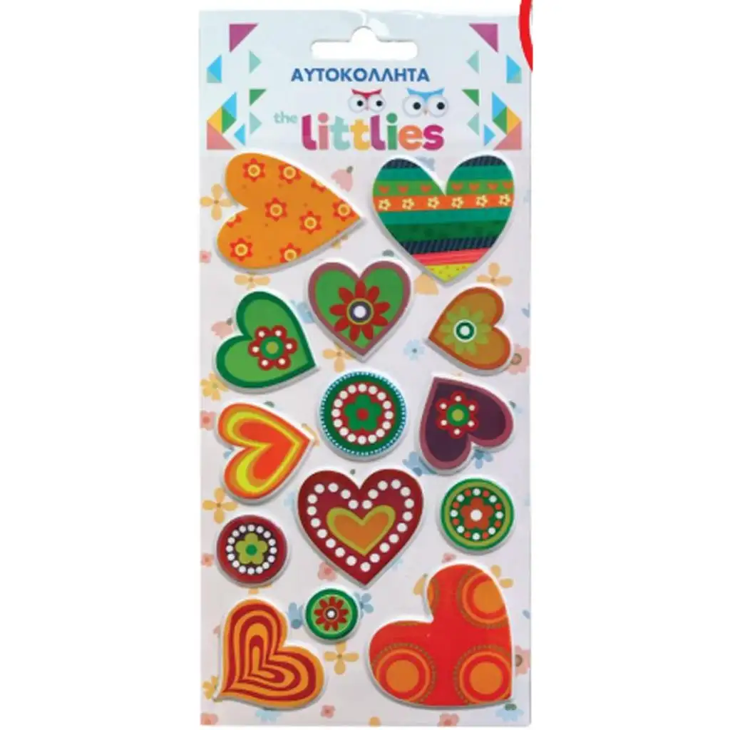 The Littlies: 3D bunte Herzchen Puffy Sticker Set auf einem 10x22cm Bogen