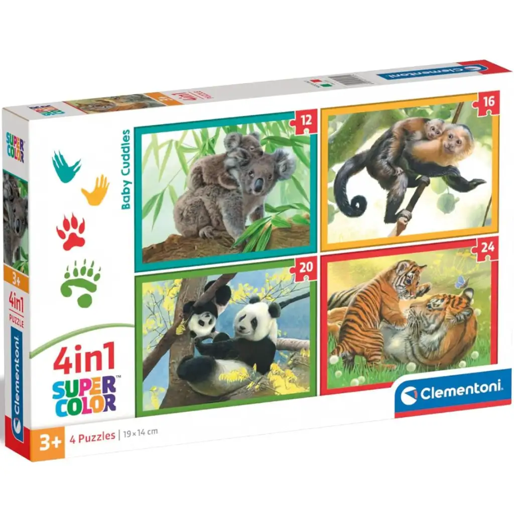 Tiere mit ihren Jungen 4-in-1 12, 16, 20 und 24-teiliges Puzzle - Clementoni