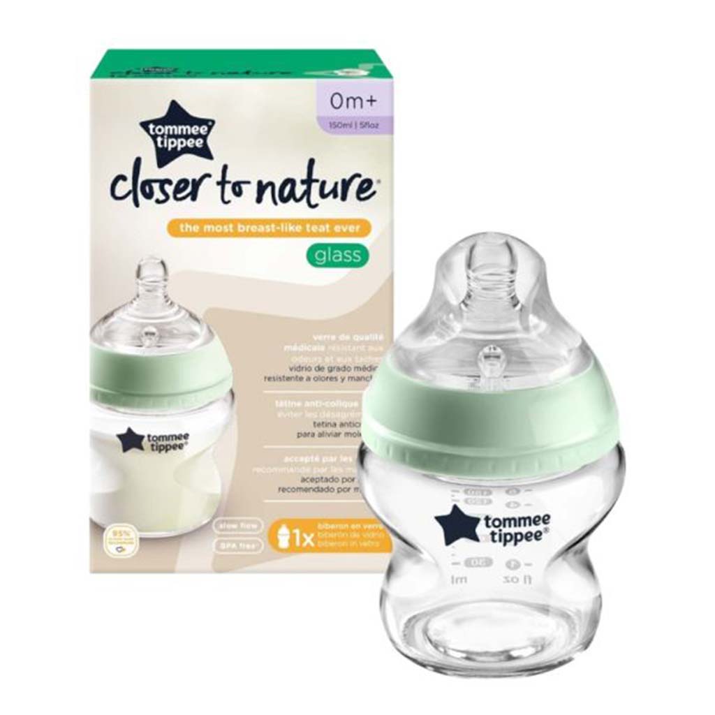 Tommee Tippee: Closer To Nature durchsichtige Glas-Babyflasche 150 ml (ab 0 Monaten)