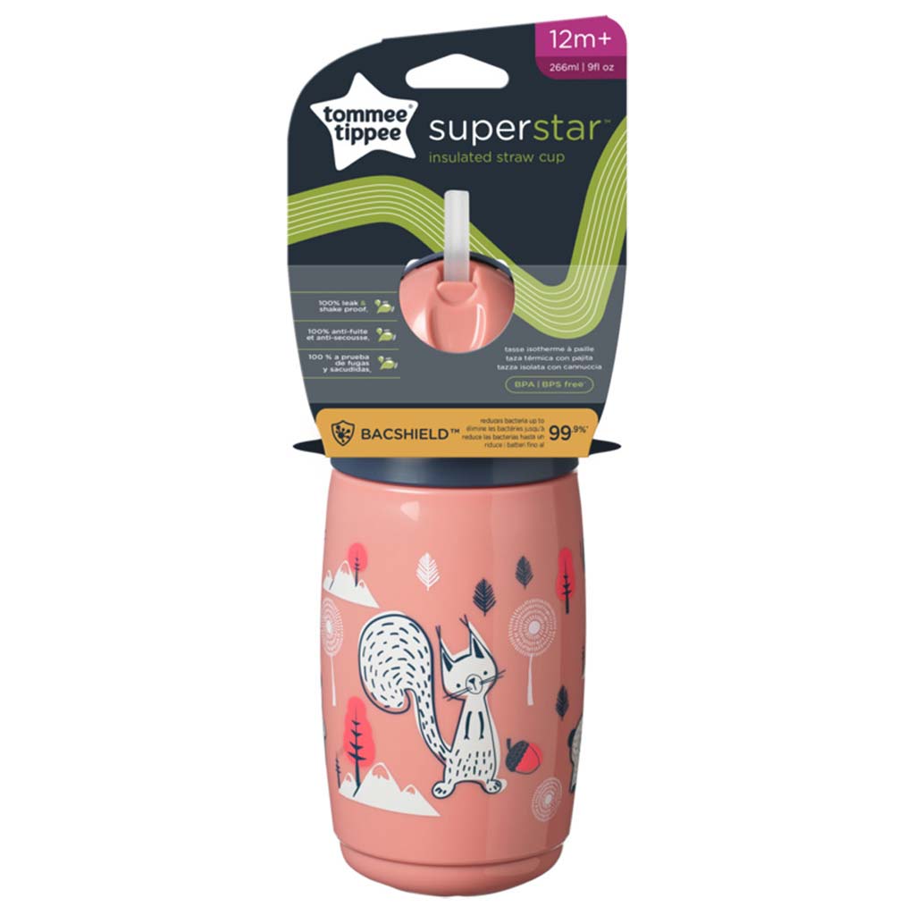 Tommee Tippee: Superstar Trinkbecher mit Strohhalm, Eichhörnchen-Motiv, 266 ml (ab 12 Monaten)
