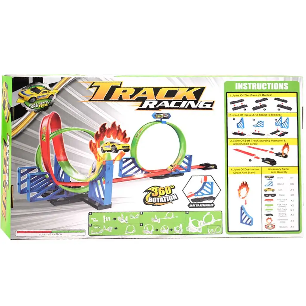 Track Racing: Brennende Rennstrecke Set mit 2x 360-Grad-Schleifen und 1x Auto 1/64 kép 2