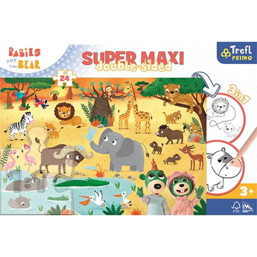 Treflik Safari SuperMaxi beidseitiges 3-in-1 Puzzle 24-teilig