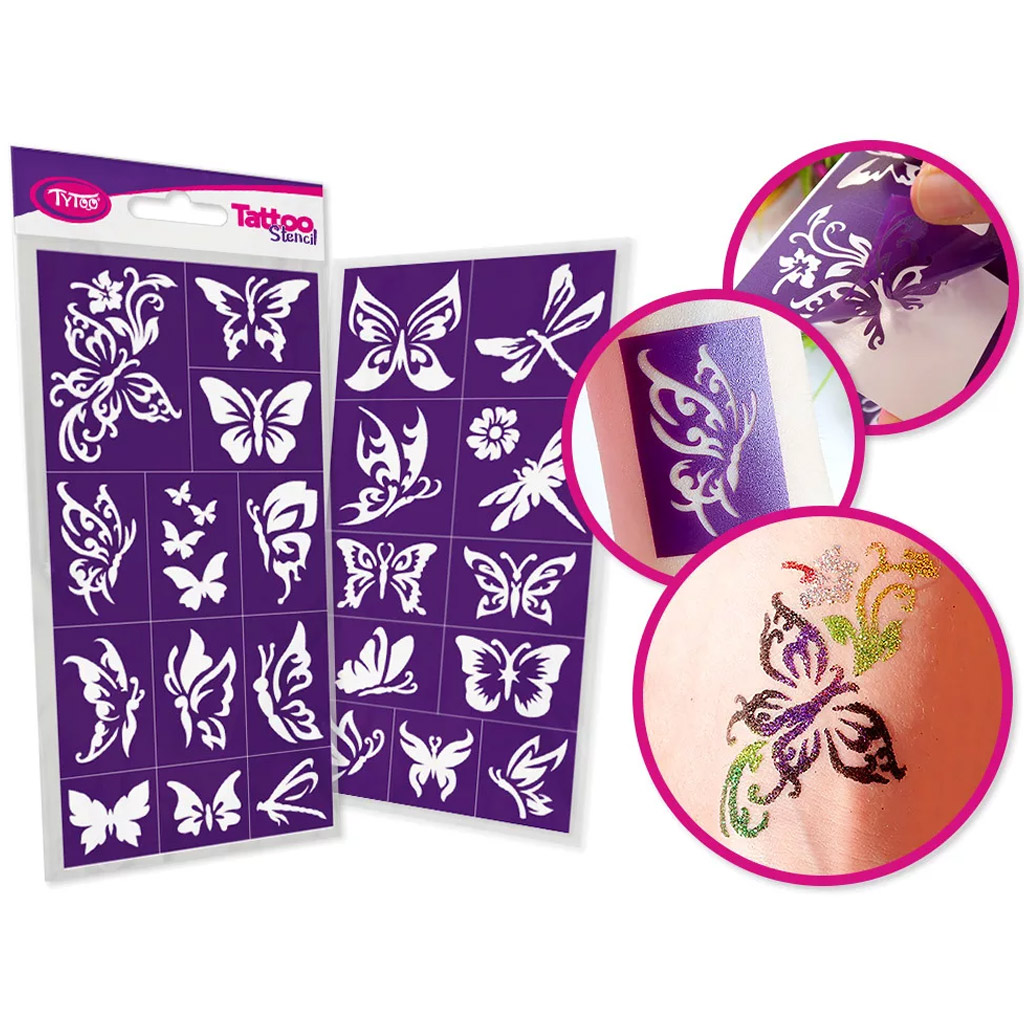 TyToo: Schablonenset für Glitzertattoos Schmetterlinge, 23 Stück