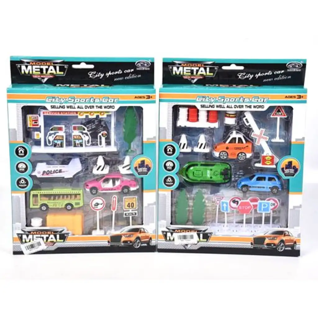 Verkehrsspielset mit Hubschrauber, Fahrzeugen und Zubehör