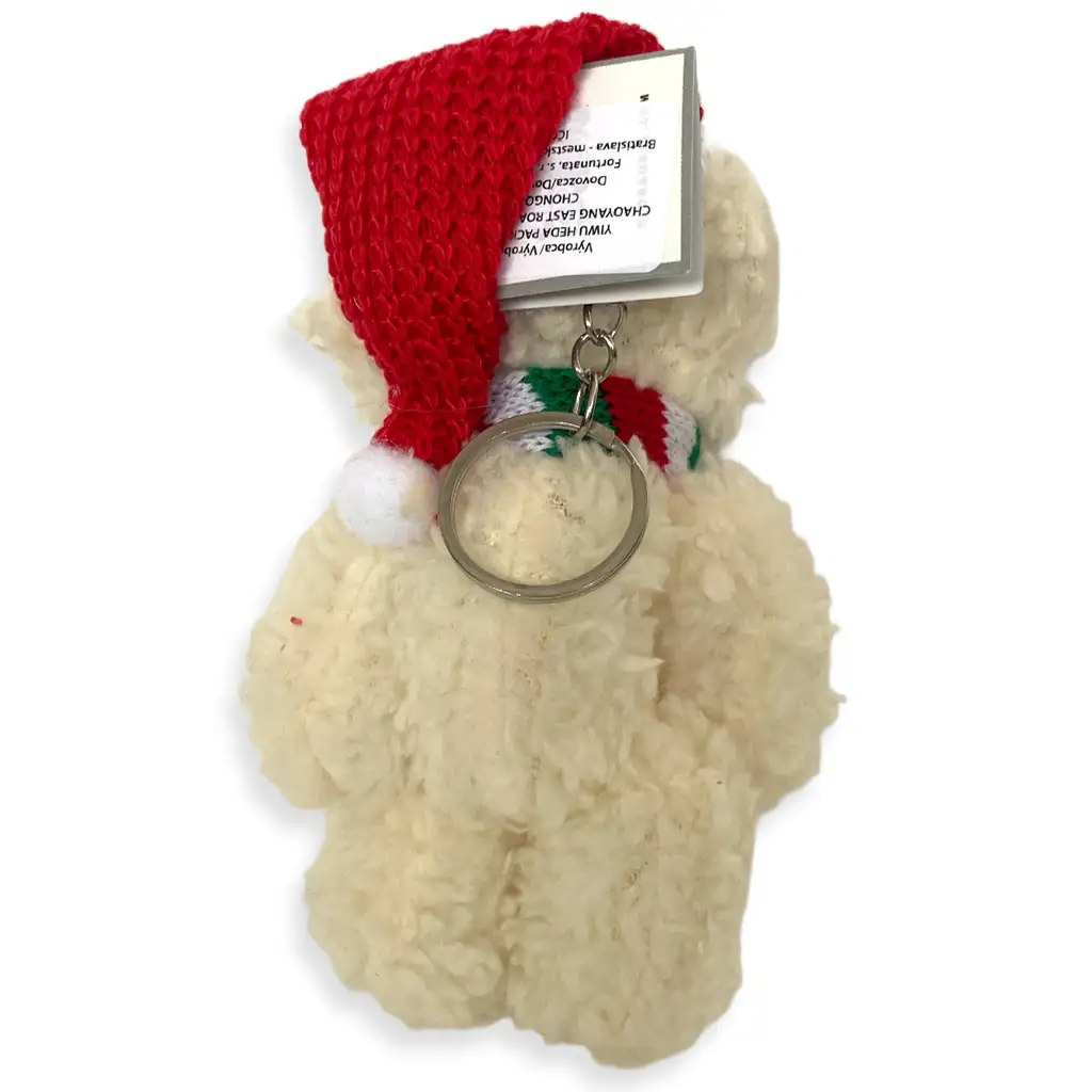 Weißer Plüschbär-Schlüsselanhänger mit Weihnachtsmannmütze, 12 cm kép 2