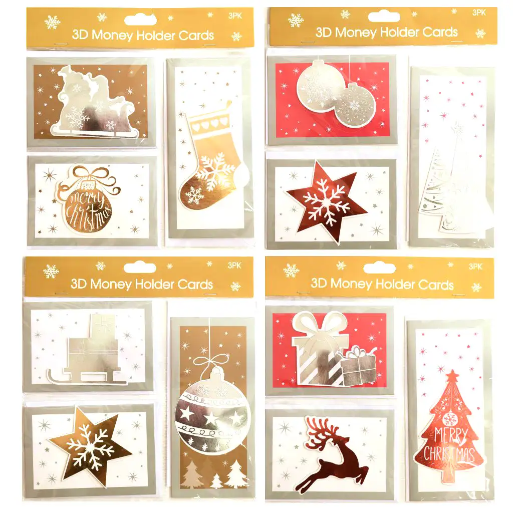 Weihnachtliches 3D-Grußkartenset mit Umschlag, 3 Stück in verschiedenen Ausführungen