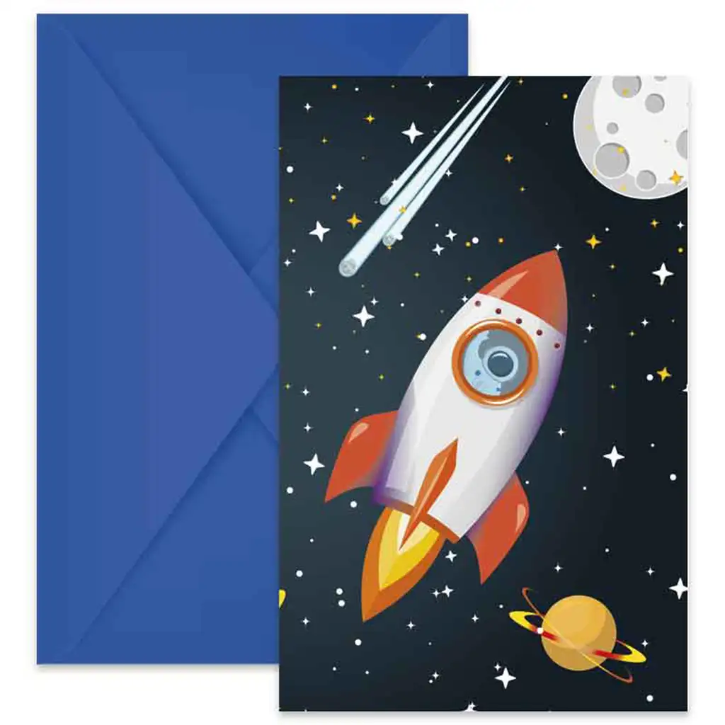 Weltraumabenteuer-Party-Einladung mit Umschlag, 6er-Set