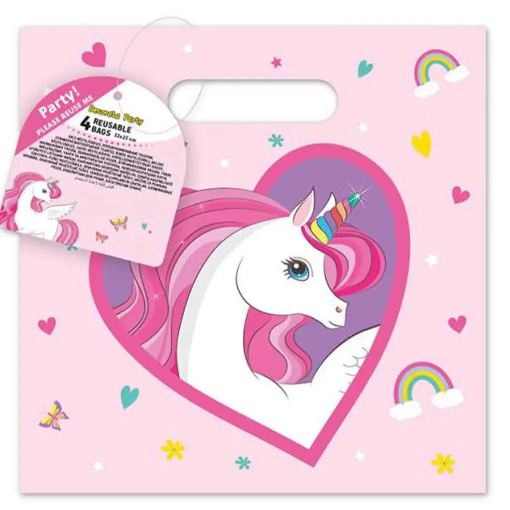 Wiederverwendbare Geschenktasche mit Einhornmuster, 4er-Set