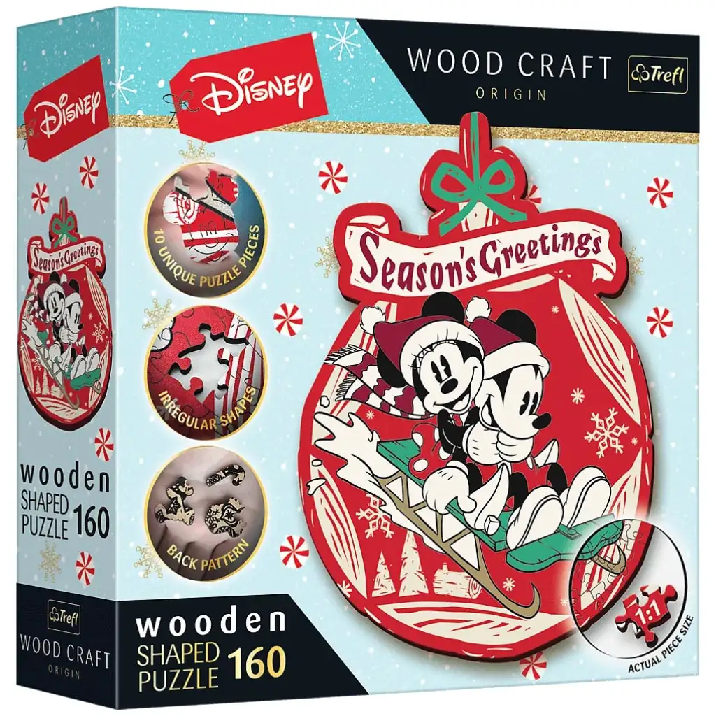 Wood Craft: Disney - Mickey und Minnies Weihnachten 160-teiliges Premium-Holzpuzzle - Trefl