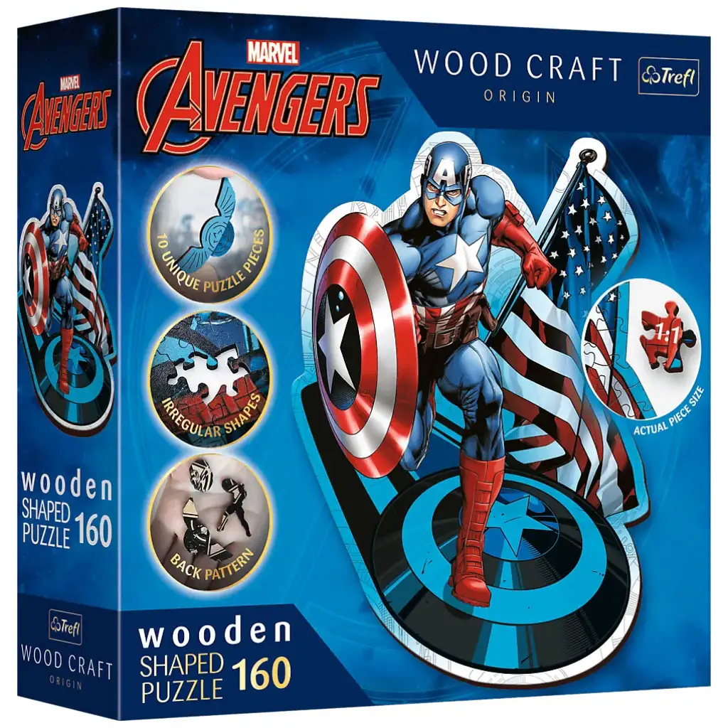 Wood Craft: Marvel - Captain America 160-teiliges Premium-Holzpuzzle - Trefl