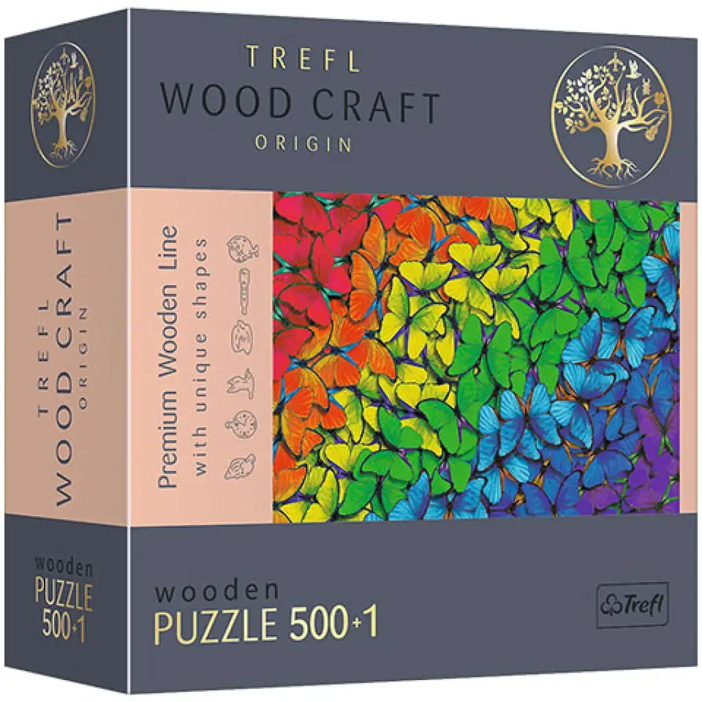 Wood Craft: Regenbogen-Schmetterlinge Holzpuzzle 500+1 Stück - Trefl