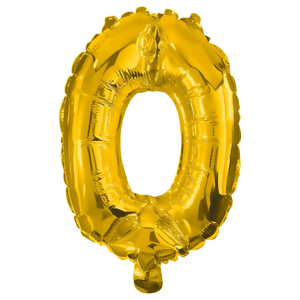 Zahlreiche Folienballons in Goldfarbe – Zahl 0, 32 cm