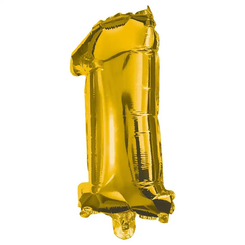 Zahlreiche Folienballons in Goldfarbe – Zahl 1, 86 cm