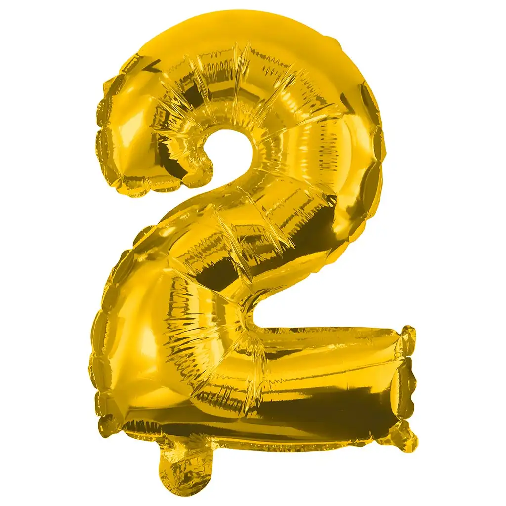 Zahlreiche Folienballons in Goldfarbe – Zahl 2, 86 cm