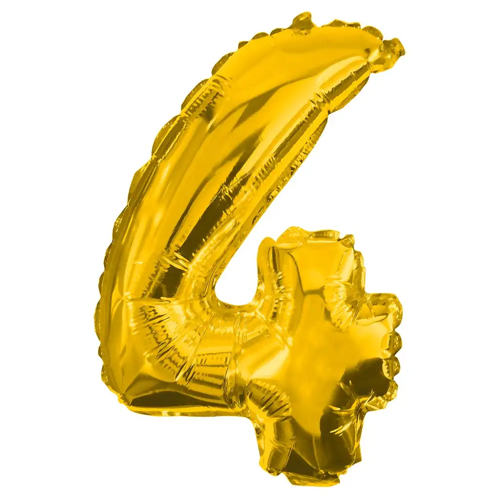 Zahlreiche Folienballons in Goldfarbe – Zahl 4, 32 cm