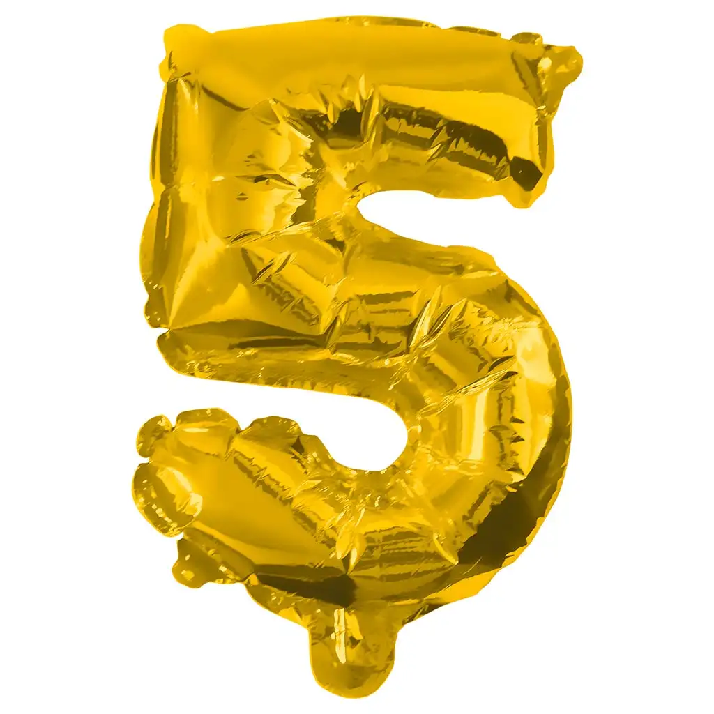 Zahlreiche Folienballons in Goldfarbe – Zahl 5, 32 cm