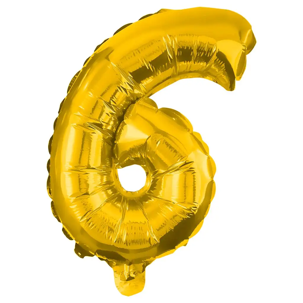Zahlreiche Folienballons in Goldfarbe – Zahl 6, 32 cm