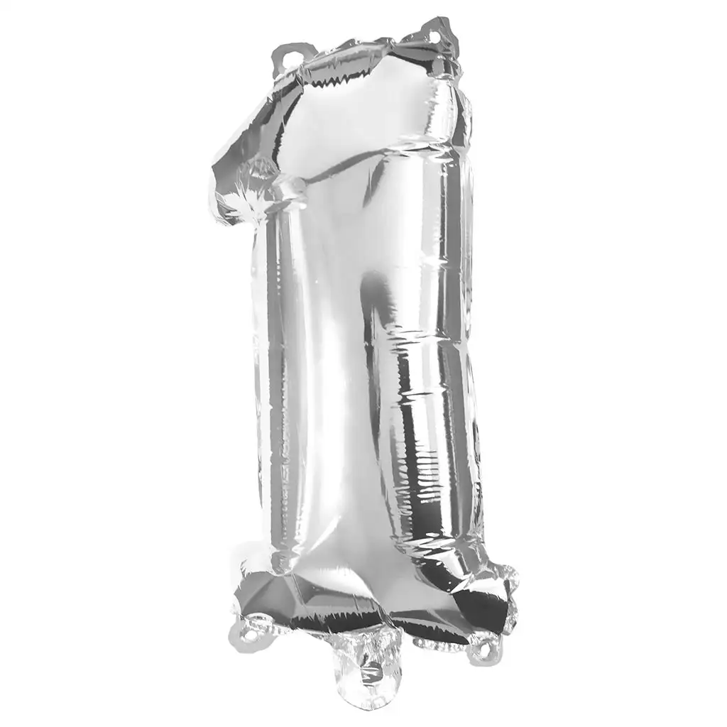 Zahlreiche Folienballons in Silber – Zahl 1, 32 cm