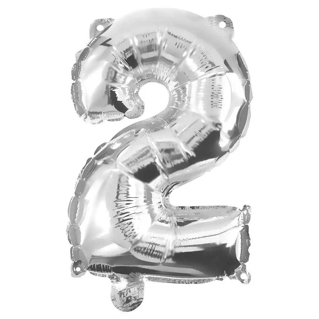 Zahlreiche Folienballons in Silber – Zahl 2, 32 cm